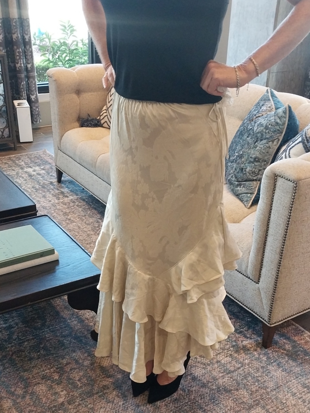 Free People Cream Ruffle Tiered Maxi Skirt